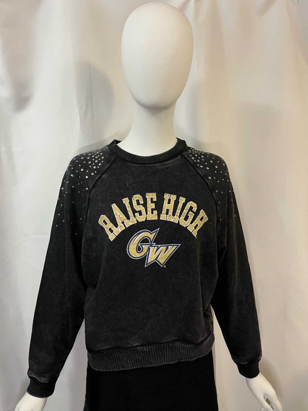 GW George Washington University ‘Raise High' Black Sweatshirt with Stud Detail